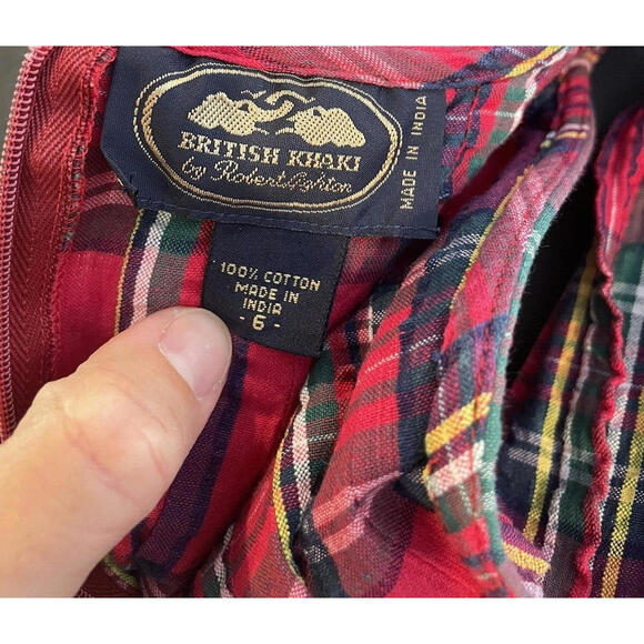 Vtg British Khaki Robert Lighton Tartan Plaid Midi Dress 6 Sleeveless Tie Waist - Picture 7 of 8